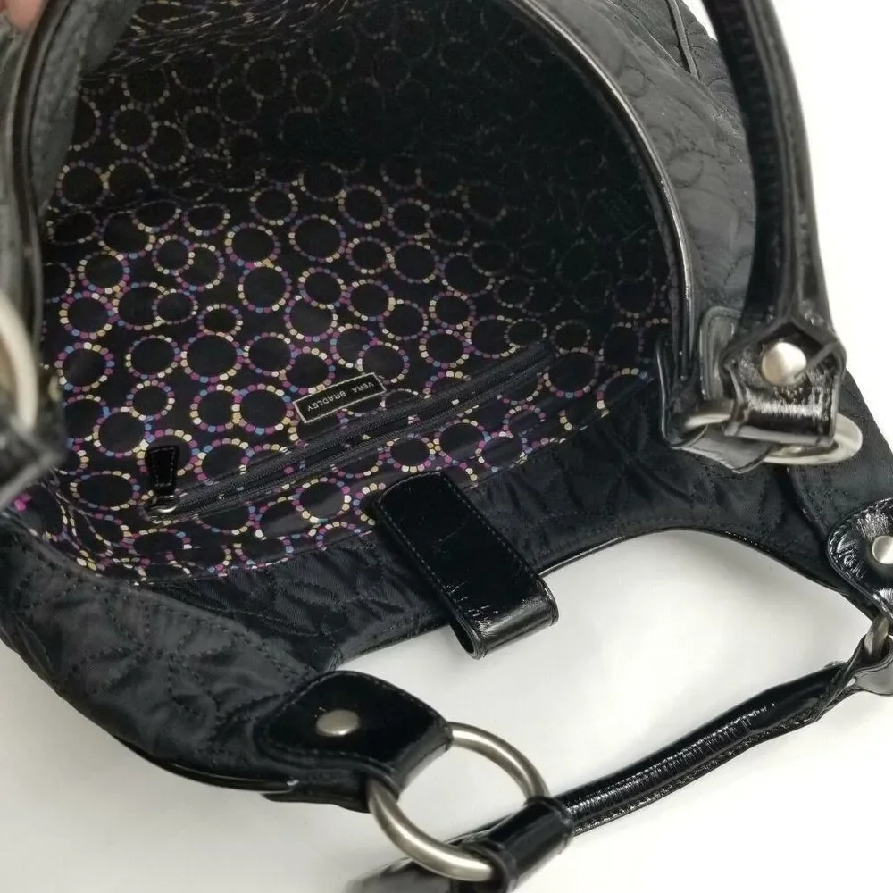 Vera Bradley Pocketbook Hobo Purse Black Quilted Patent Leather Trim
